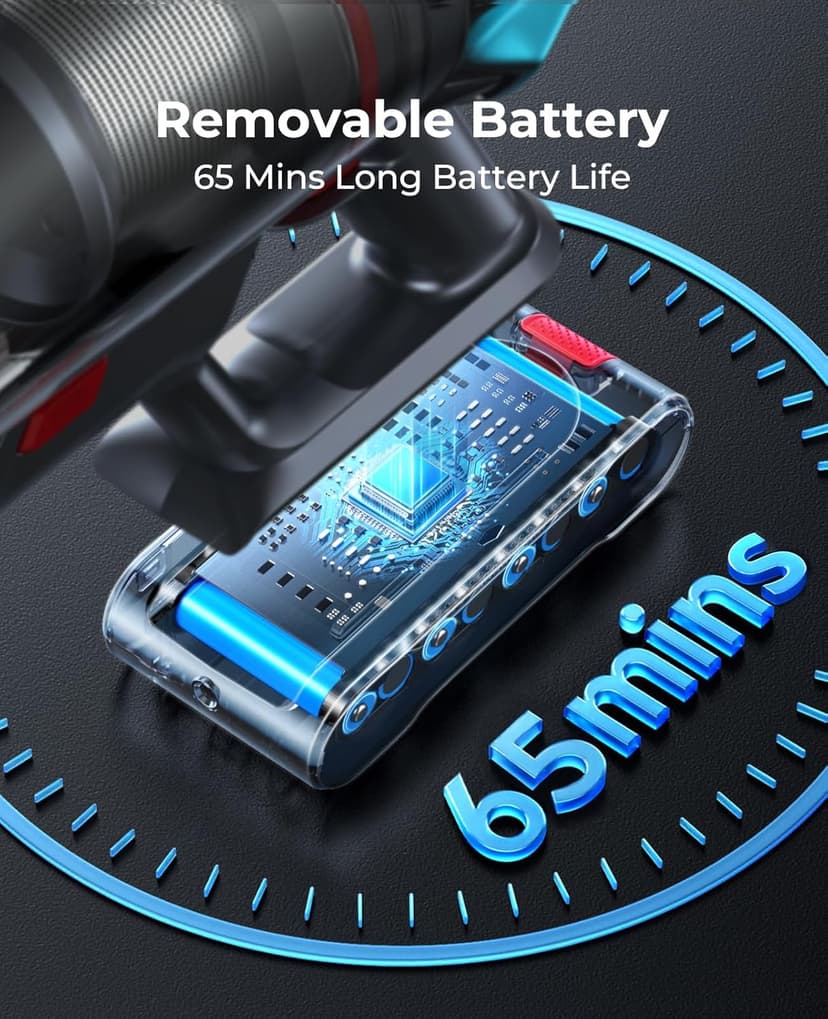 Cordless Vacuum Cleaner 600W/50Kpa, Stick Vacuum Cleaners 65 Mins Max Runtime with Charging Dock, Self-Standing Handheld Vacuum with Touch Display, 6-in-1 Vacuum Cleaner for Carpet/Hard Floor/Pet Hair