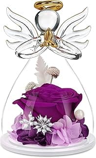 Christmas Rose Gifts for Women,Fresh Flowers for Delivery,Birthday Gifts for Women Mom,Preserved Flowers in Glass Angel Figurine,Angel Christmas Rose Gift for Grandma,Purple Gift Valentines
