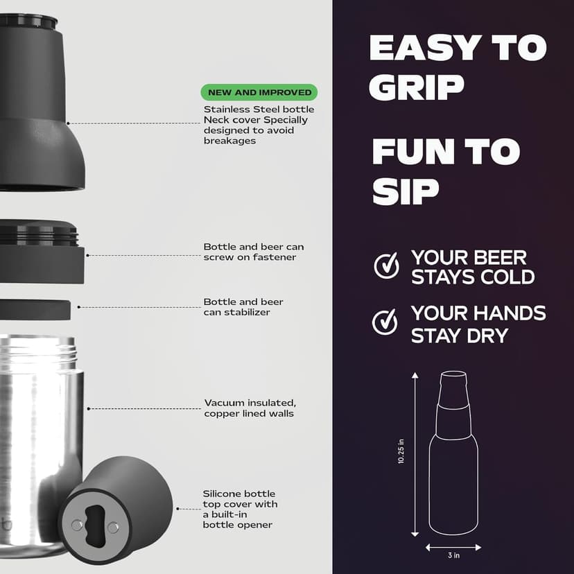 Asobu Frosty Beer Holder,Vacuum Insulated Double Walled Stainless Steel Beer Can and Bottle Cooler with Beer Opener, Bpa Free, Fits Standard 12oz, Ice Cold for Hours, Great Gift for Beer Lovers