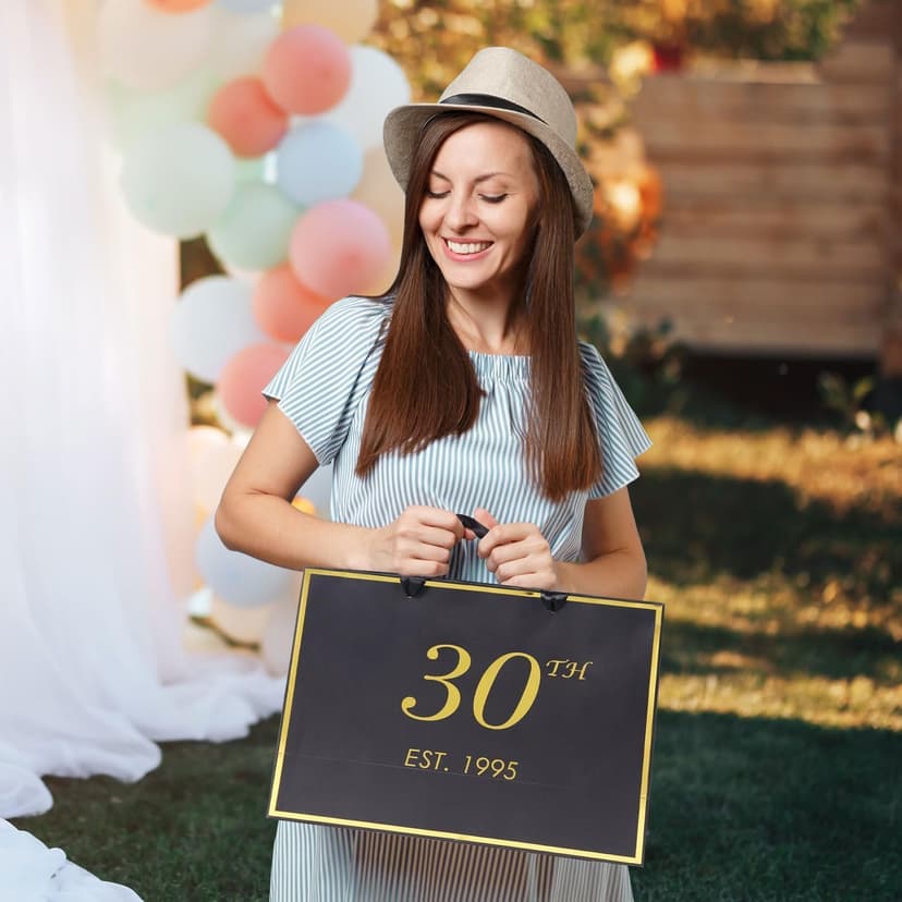 momoake 50th Birthday Gift Bag with Card and Tissue Paper for Men Women Him, 1975 50 Year Old 13" Elegant Black Gold Anniversary Keepsake Party Present Shopping Paper Bags for Gifts Wrapping