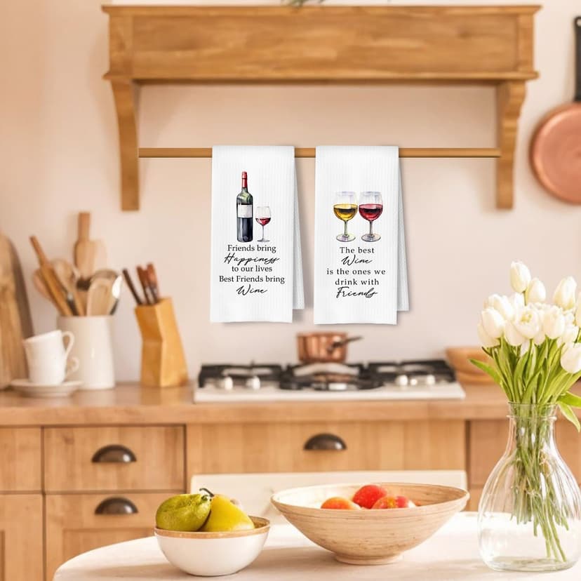 Friends and Wine Kitchen Towels Set of 2, Gifts for Wine Lovers Dish Tea Bar Towels for Kitchen Bar Cart Decor, Wines Gifts for Women Men Decorative Hand Towels, 16x24 Inches B0F2Z76VNH