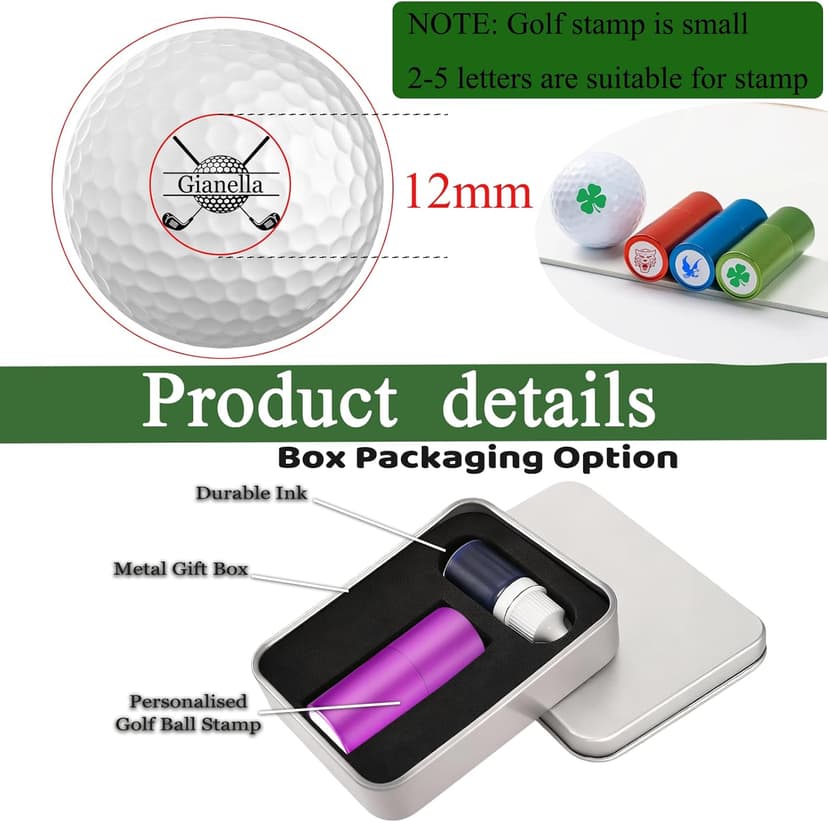 Personalized Golf Ball Stamp 12mm/0.47" Custom Golf Balls Stamper with Name Logo Monogram Initials Text Customized Self-Inking Stamp Marker Gifts for Men Golfer Dad Husband Boyfriend