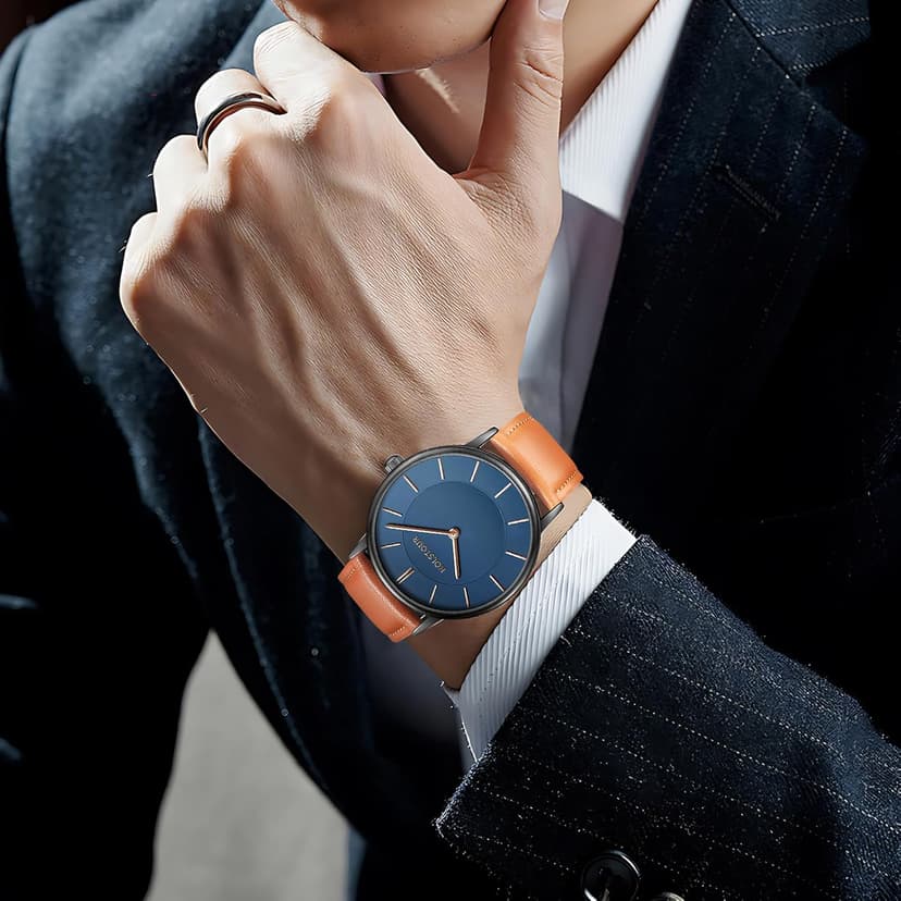 HOLSTOUR Watches for Mens Minimalist Fashion Business Wrist Watch Analog with Leather Strap