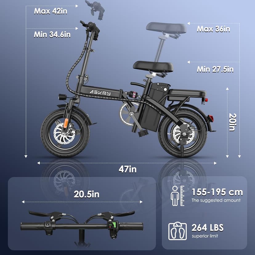 Electric Bike for Adults and Teens, 740W Peak Motor E-Bike with 30-60 Miles PAS Range, 48V 10AH/20AH Removable Battery, 14" Folding Mini Ebike with 20MPH, Electric Bicycle for Commute