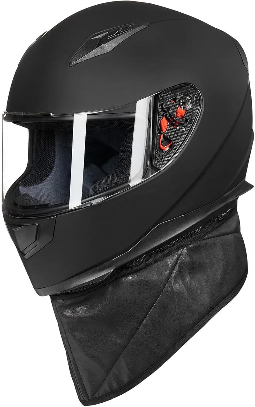 ILM Full Face Motorcycle Street Bike Helmet with Removable Winter Neck Scarf + 2 Visors DOT Model ILM-313 (L, Matte Black)