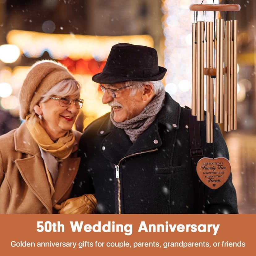 Golden 50th Anniversary Decorations for Couples, Parents & Friends, 32" Wind Chimes Includes Gift Box AMBOBE 50th Wedding Anniversary Wind Chime Gifts B0FSSL284Y