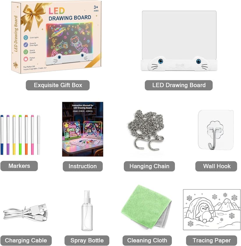 LED Drawing Board for Kids, 16" Rechargeable Glow Doodle Drawing Tablet with 13 Light Effects, Light Up Dry Erase Note Board, Birthday Gifts for Girls Boys Age 3-8, 7 Markers & Tracing Book B0H74R5T13