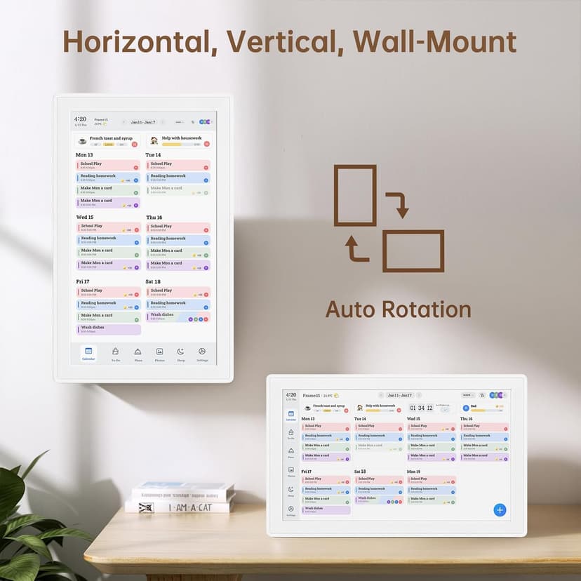 Real-time Google, Outlook and iCloud sync keeps every family member organized, with meal planning and no subscription fees. 15.6" Digital Calendar Wall Touch Screen, Chore Chart, Photo Frame, Bases B0GBVS5NX1