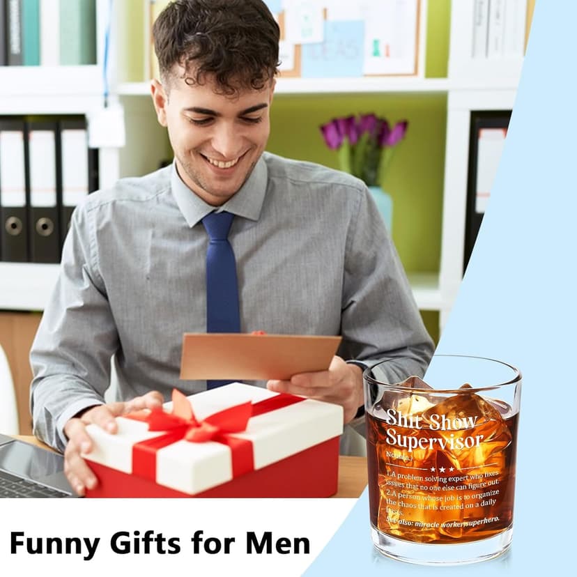 Futtumy Boss Gifts for Men, Shit Show Supervisor Whiskey Glass, Office Boss's Day Gift Christmas Gifts Birthday Thank You Gift for Supervisor Boss Men Coworker Manger, 10 Oz Old Fashioned Glass