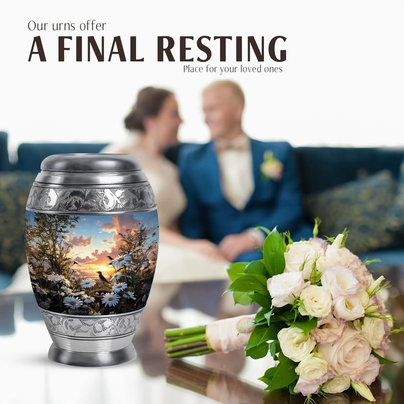 Daisies Flower Urn - Mini Urns for Ashes for Women - Companion Urn for Husband & Wife - Decorative Sunset Urns for Human Ashes Dad - Mom Cremation & Burial - 3 Inch B0GRV4BWNB