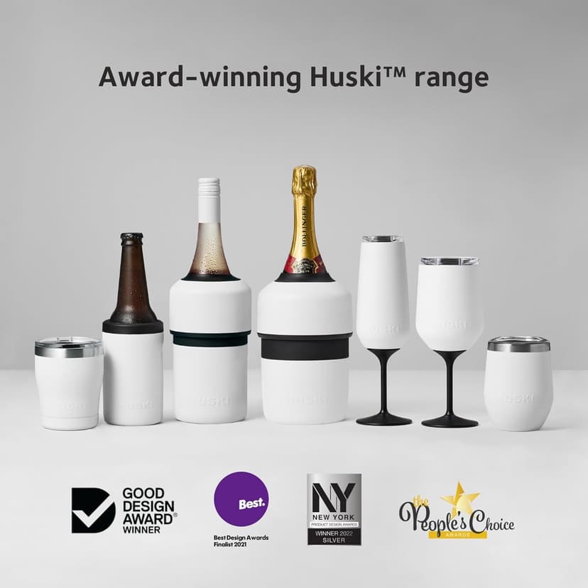 Huski Wine Tumbler 2.0 | NEW | Award-winning Design with Detachable Stem | Premium Stainless Steel Wine Glass with Lid | Triple Insulated Tumbler | 12oz Capacity | Great Gift (Champagne)