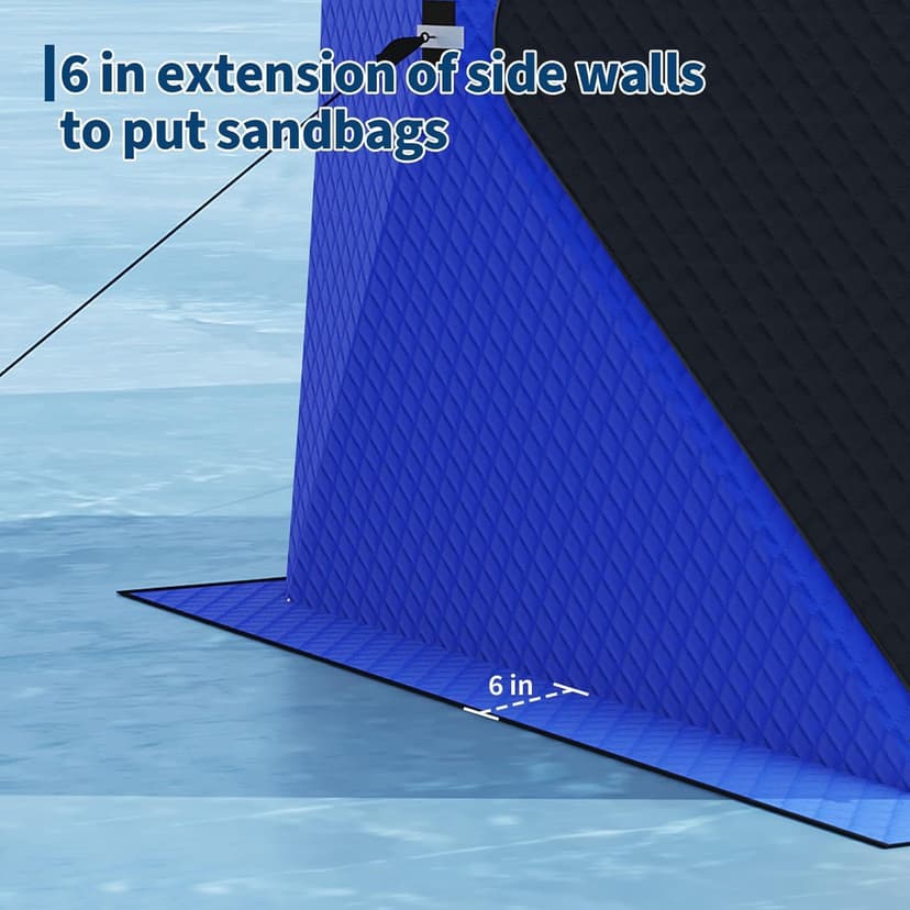 Garvee Pop Up Ice Fishing Shelter and Insulated Ice Fishing Tent with 49ft LED Light Strip, Windproof Portable Hub Design, Fits 1-8 People, 25-69 sq ft Fishable Area, Blue+Black