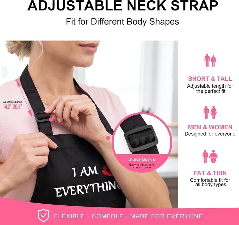 YIKA® Apron Couples, Christmas Gifts for Couples: Waterproof Aprons for Women Men, with Adjustable Neck Strap with Extra Long Ties, 2 Pockets (Black)
