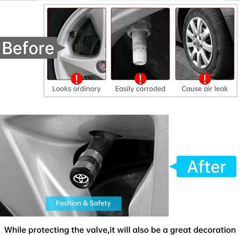 Tire Valve Stem Cap Cover Fit for Toyota Belt O-Ring Seal Corrosion Resistant Tire Valve Caps Car Accessories 4Pc Black