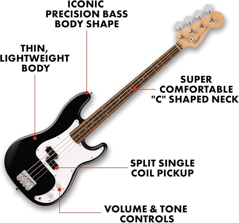 Fender Squier Debut Series Precision Bass Guitar, Beginner Guitar, with 2-Year Warranty, Includes Free Lessons, Black with Matte Finish
