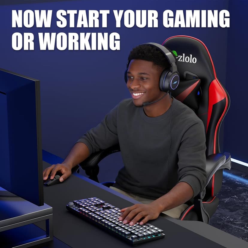 Czlolo Gaming Chair with Footrest Racing Style Lumbar Support Massager Video Game Chair with Metal Legs, High Back Reclining Gamer Chair with Headrest, 360° Swivel Office Computer Desk Chair (Red)