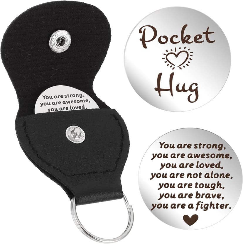 Pocket Hug Token Pocket Hug Keychain Holder Stainless Steel Double Sided Coin Inspirational Gifts for Cancer Patients Friends Must Have Hug Gifts for Men Women