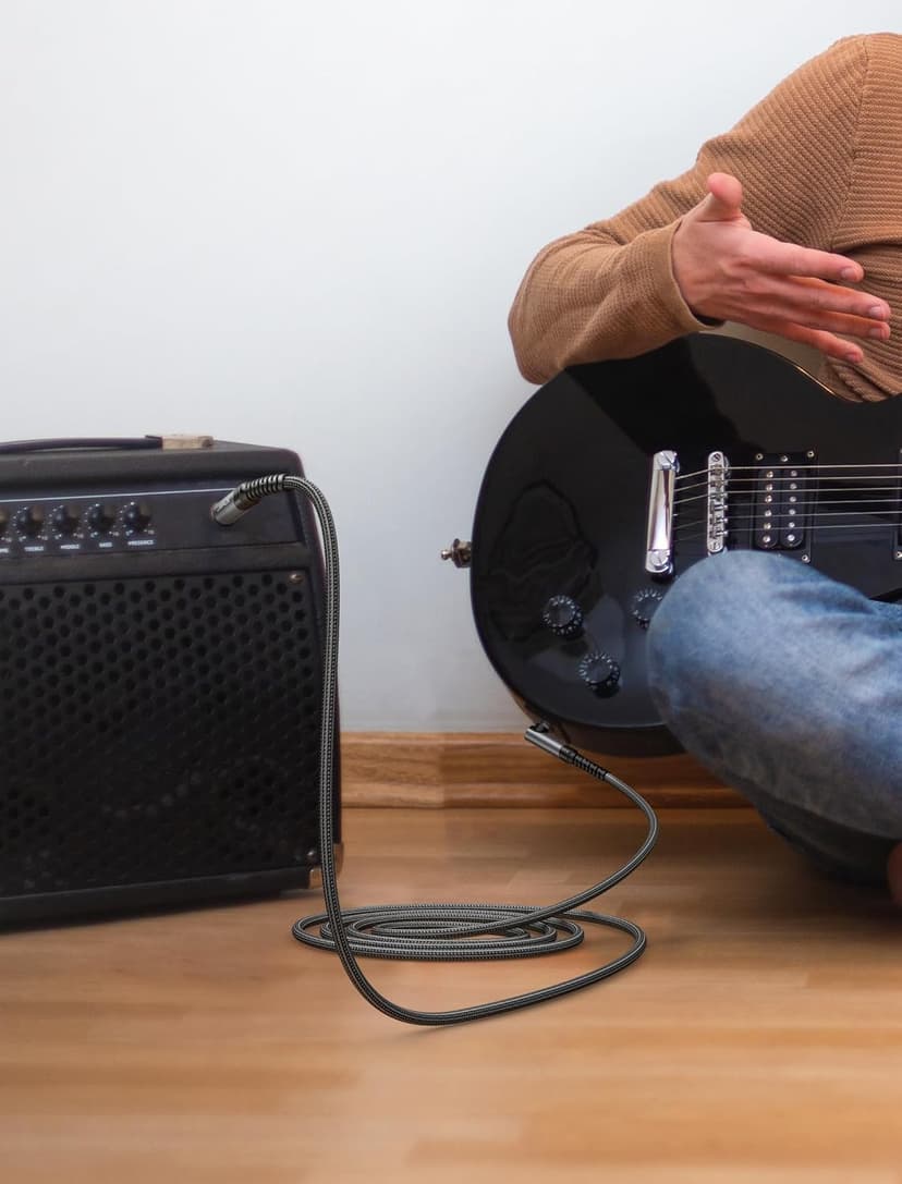 JSAUX Guitar Cable 10 ft, Amp Cord for Electric Guitar/Mandolin/Bass, Pro Audio Instrument Cable with 1/4" Tips(TS Port) Right Angle to Straight-Gray