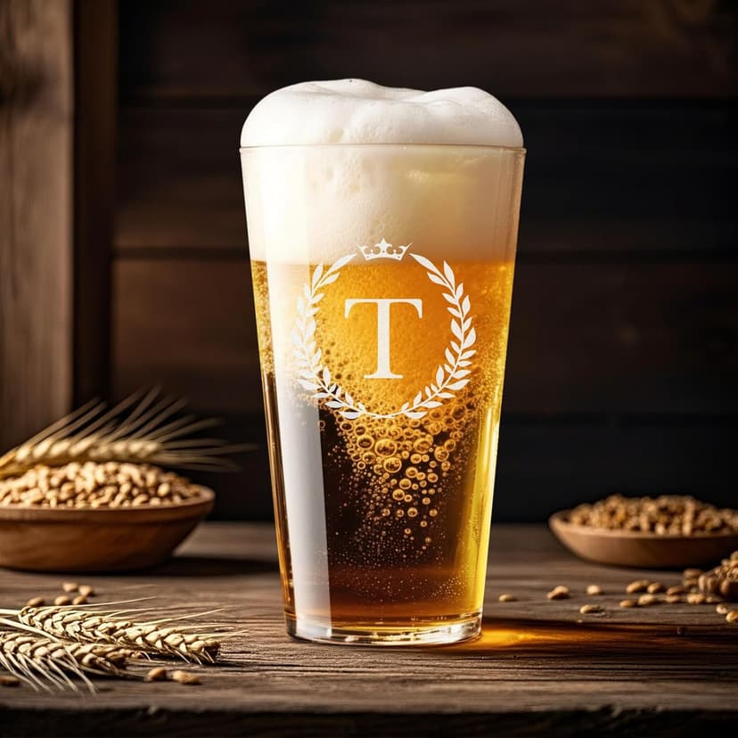Personalized Beer Glasses Gifts for Men, 16 oz Pint Glasses Monogrammed A-Z Drinking Glass Cups Customized Gift, Unique Christmas Anniversary Birthday Gifts for Men Him Dad Brother Husband Grandpa (T)