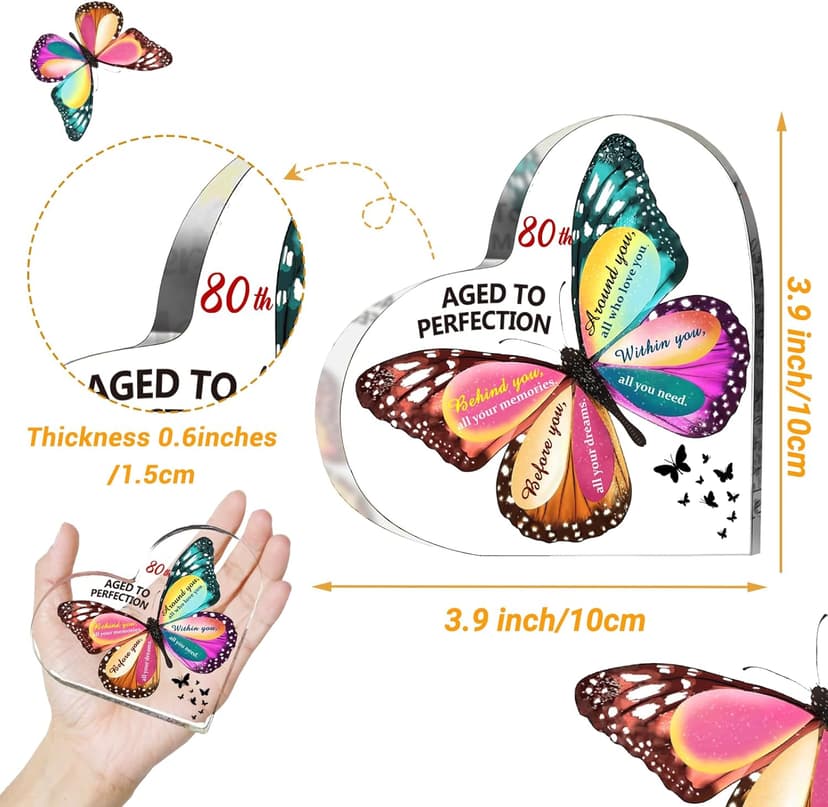 80th Birthday Gifts for Women Her, Acrylic Heart Sign Birthday Decorations Presents, 80 Year Old Bday Gifts for Mom, Aunt, Grandma, Sister, Best Friends, Wife, Her