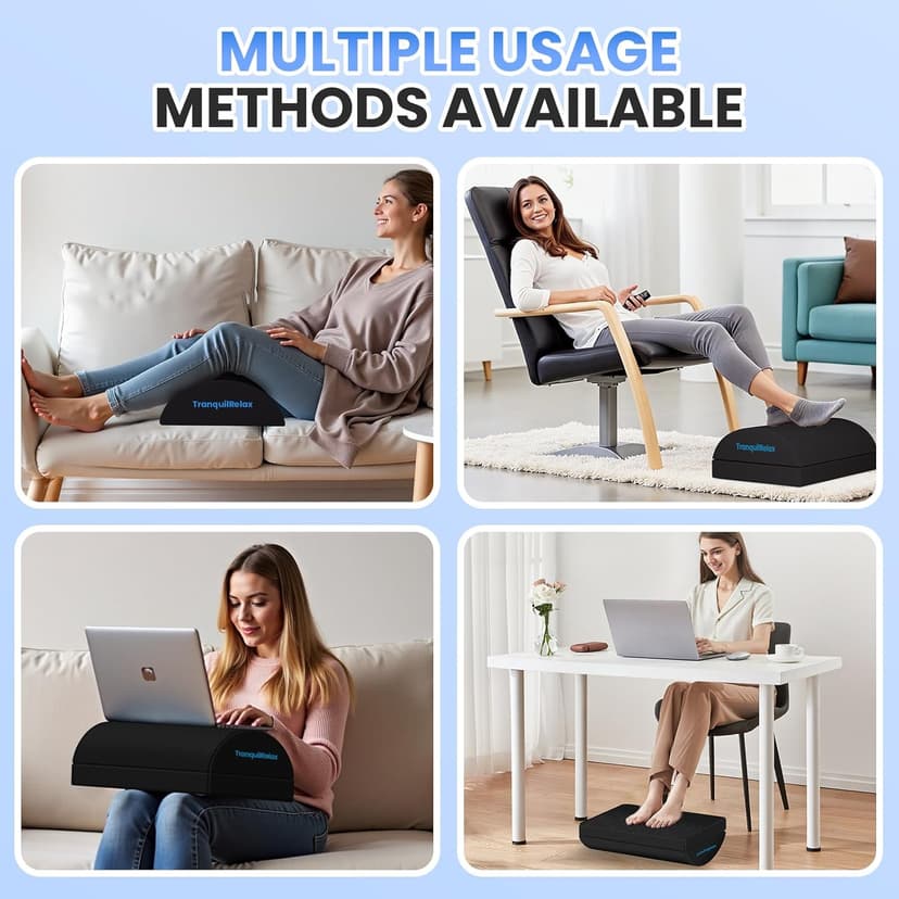 TranquilRelax Foot Rest for Under Desk at Work, Gaming Accessories Foot Stool with 3 Adjustable Heights & Washable Cover, Comfortable Office Desk Accessories, Footrest for Office, Home and Car (Black)