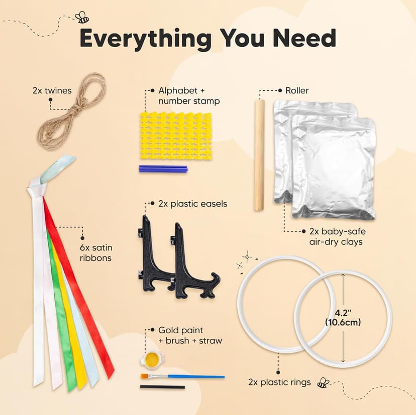 Baby Hand and Footprint Kit Girls, Boys - Personalized Baby’s First Christmas Ornament Kit, Newborn Christmas Gifts for New Mom, Cute Shower Gifts, Easy to Use Handprint Ornaments(Gold Paint, Cherish)