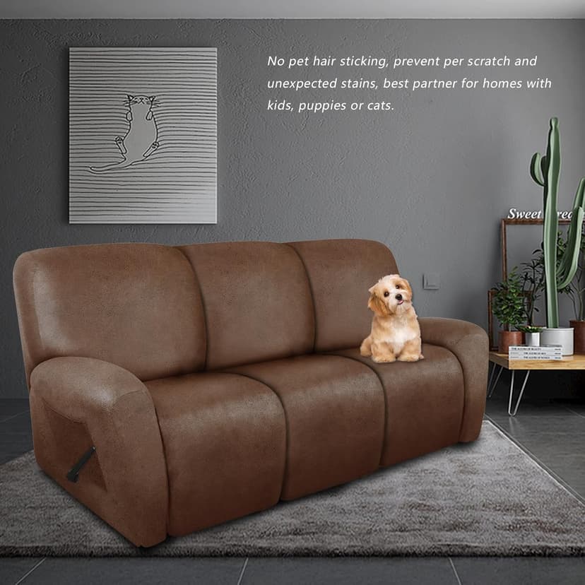 molasofa Recliner Sofa Covers - Leather Like Recliner Sofa 3 Seater Recliner Couch Covers for 3 Cushion Couch 8 Pieces Washable Stretch Reclining Sofa Slipcovers (Brown)