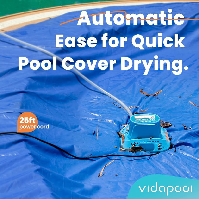 1/2 HP Pool Cover Pump Automatic On Off, Submersible Sump Pump Inground/Above Ground, 2169 GPH Water Removal Pump with 25 Feet Power Cord for Swimming Pool, Pond, Basement, Window Well