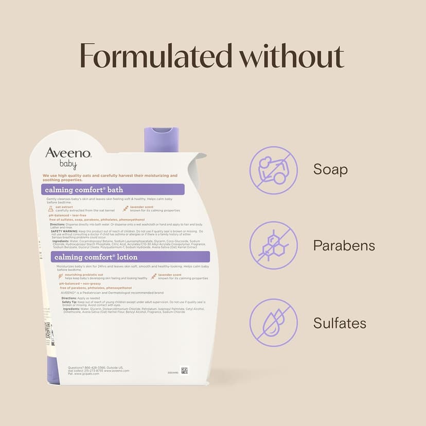 Soothing Baby Wash & Body Lotion, Lavender & Vanilla Scent, Formulated with Oat Extract, Helps Calm Baby Before Bedtime Aveeno Baby Calming Comfort Bath & Body Lotion Set, 2 Items B01C8BR0CO
