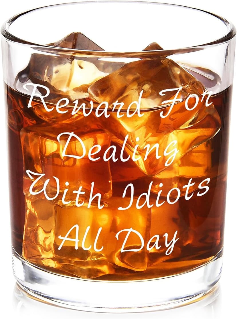 Futtumy Reward For Dealing With Idiots All Day Whiskey Glass, Funny Gifts for Men Coworker Friend Husband Boss Him, Novelty Old Fashioned Glass for Christmas Fathers Day Bosses Day Birthday, 10 oz