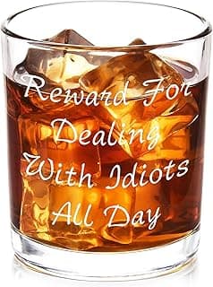 Futtumy Reward For Dealing With Idiots All Day Whiskey Glass, Funny Gifts for Men Coworker Friend Husband Boss Him, Novelty Old Fashioned Glass for Christmas Fathers Day Bosses Day Birthday, 10 oz