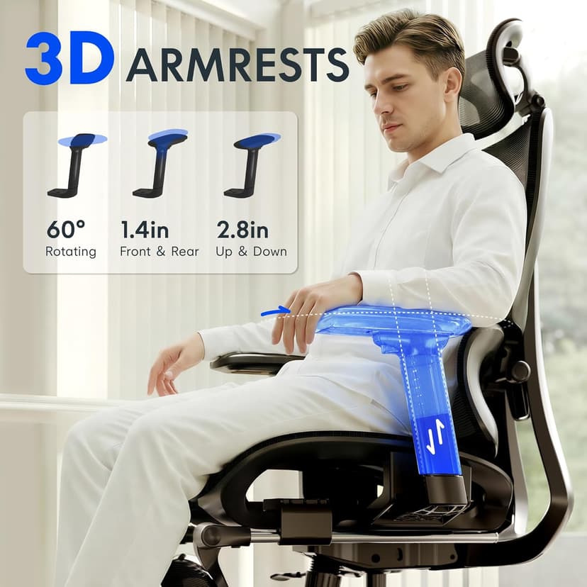 FLEXISPOT ErgoX Premium Ergonomic Office Chair with Footrest - Adjustable 3D Armrests, Dynamic Lumbar Support, Recline & Tilt Function, Mesh Seat, for Home & Office Use, Black