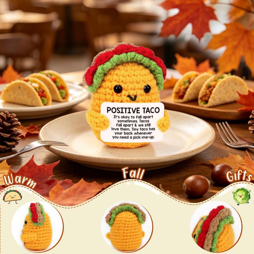 Mini Emotional Taco Support Funny Birthday Gifts for Women Men Mom Dad Husband Daughter Sister Friend Coworker Inspirational Relaxation Gifts Positive Crochet Animals Party Favors Christmas Stuffer