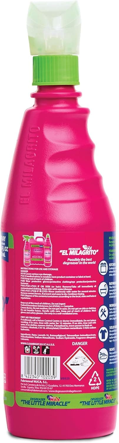 EL MILAGRITO Heavy Duty Degreaser & Multi-Purpose Cleaner, 25.36 Fl Oz Spray for Kitchen, Bathroom,Fabrics, Boats,Automotive,Floors,Industrial.More than 100 Surfaces. Proven, Ready to Delivery.