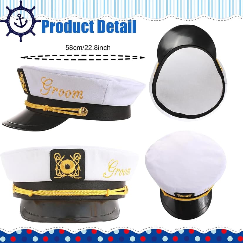 Groom Captain Hat with Groom Sash Bachelor Party Favors Supplies Decorations, Ideas, Gifts Nautical Bachelor Hat