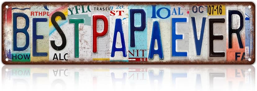 Gift for Father Vintage Best Papa Ever Street Sign Wall Decor Metal Tin Signs B0FF3G5Q6M