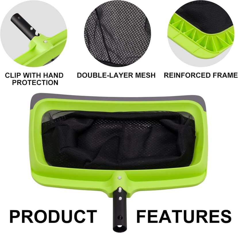 Sepetrel Swimming Pool Leaf Skimmer Net,Rubber Lip & Reinforced Frame Double-Layer Deep Rake(NO Pole)