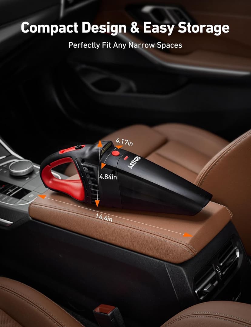 AstroAI Handheld Car Vacuum Cordless with Accessories, Portable Vacuum Cleaner with 12V DC Power, LED Light, Brush, Extended Suction Pipe, Hose, Mini Handheld for Car, Home, Office, and Pet Hair, Red