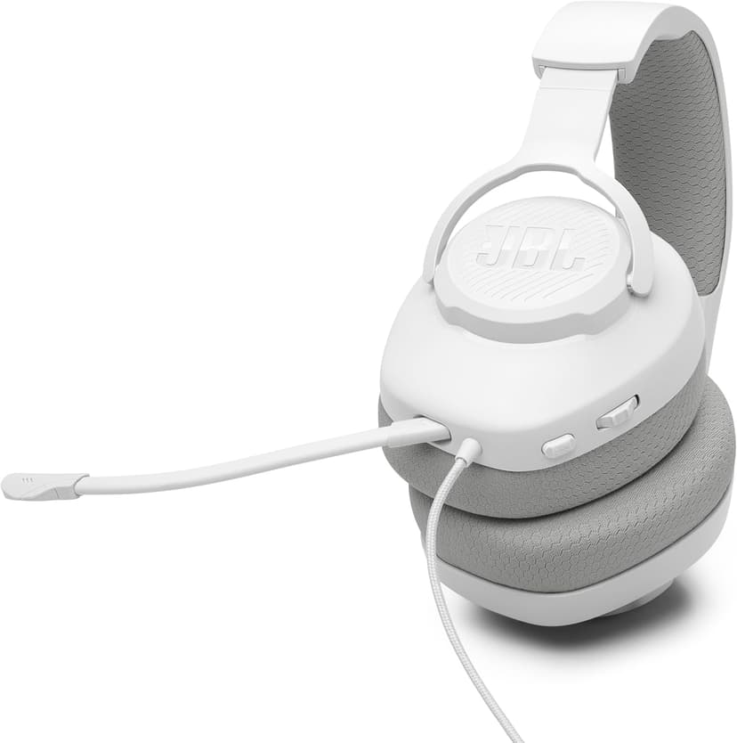 JBL Quantum 100M2 - Wired Over-Ear Gaming Headset with omnidirectional, Detachable mic with Mute Option and Fabric-Covered Memory Foam Ear Cushions, Compatible with All Platforms (White)