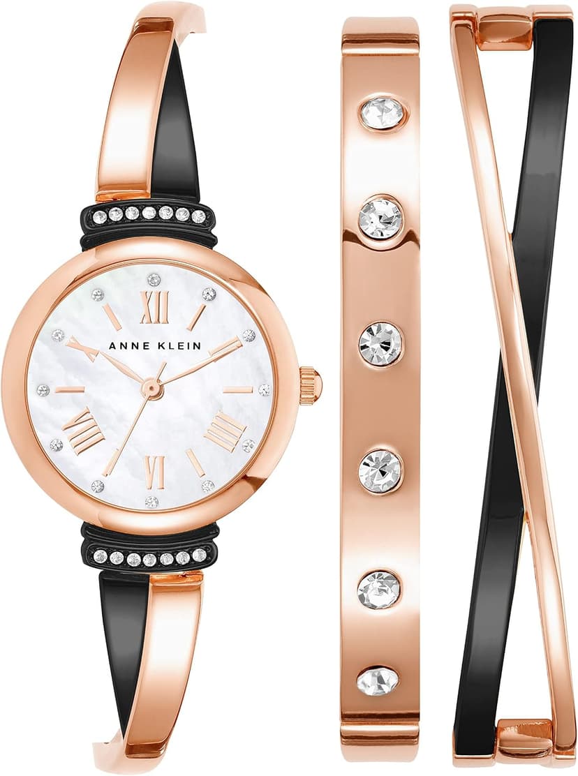 Anne Klein Women's Premium Crystal Accented Bangle Watch Set, AK/2245