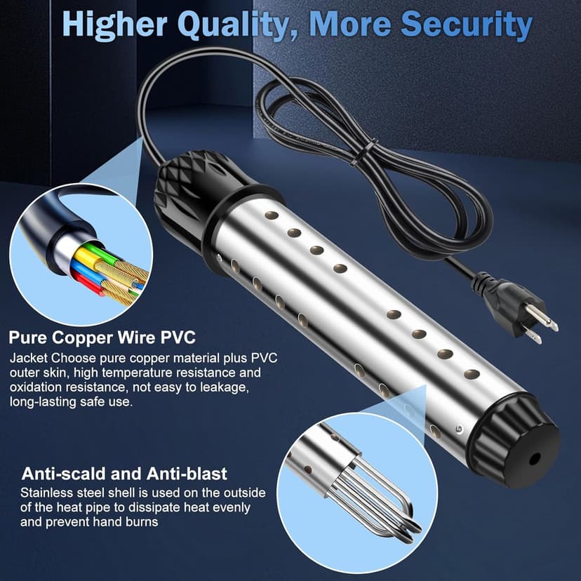 Portable Water Heater 2000W, Pool Heater - Immersion Heater with Digital Thermometer, Upgraded Magnesium Oxide Heating for Fast Heating, for Small Pools, Bathtubs, Buckets, Tanks