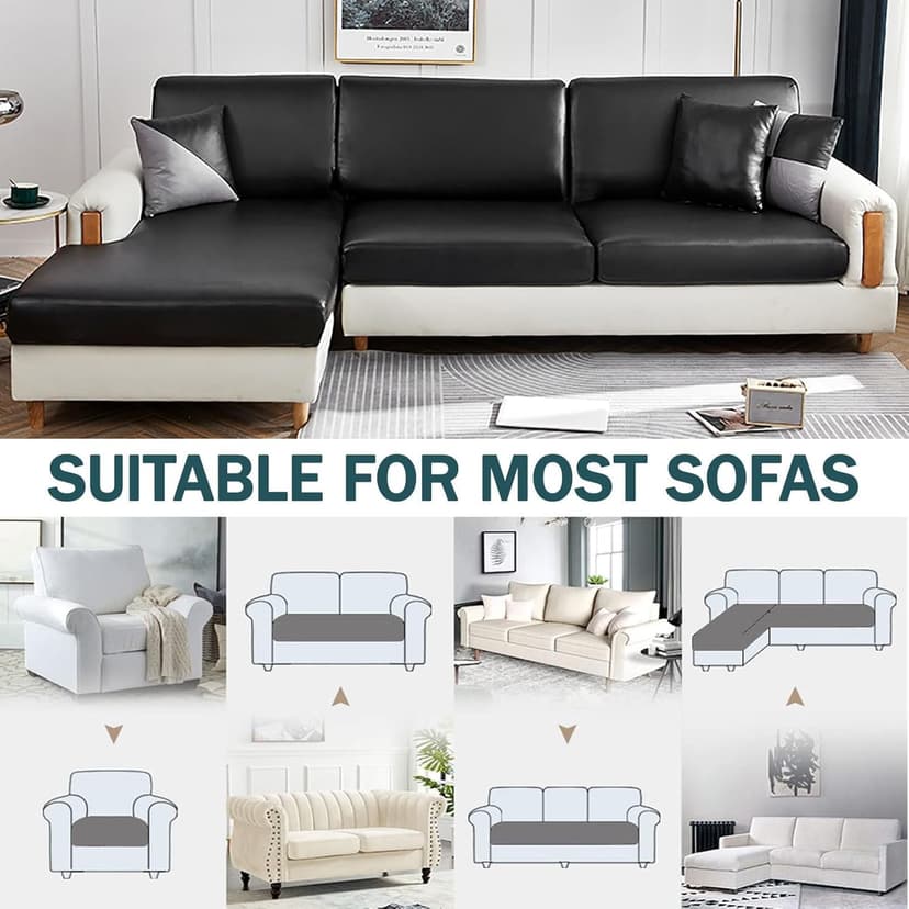 CLGTY Waterproof Couch Cushion Covers for Sofa, PU Leather L-Shaped Seat Cushion Cover Individual Separate Sectional Sofa Slipcovers Form Fitted for Cat Dog-Black-Chaise seat