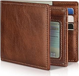 Artpaxy Mens Wallet Genuine Leather Bifold RFID Blocking Wallet for Men with 1 ID Window 13 Card Holders 2 cash pockets 1 Gift Box