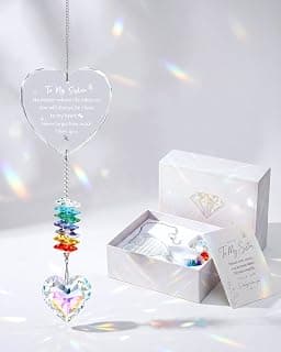 Unique Little Sister Gift for Women, 16.33in Heart-shaped Window Hanging Garden Suncatcher Decoration, Clear Sister Birthday Gifts Crystal Suncatcher, Funny Best Cool Sister Ever Gifts B0HD1H3SJW