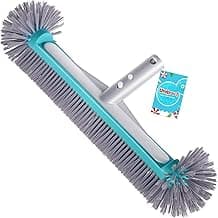 Swimming Pool Brush Head with Round Ends,17.5" Heavy Duty Aluminum Back Head for Cleans Walls, Tiles & Floors, 7 Rows Premium Nylon Bristles with EZ Clips (Blue Grey)