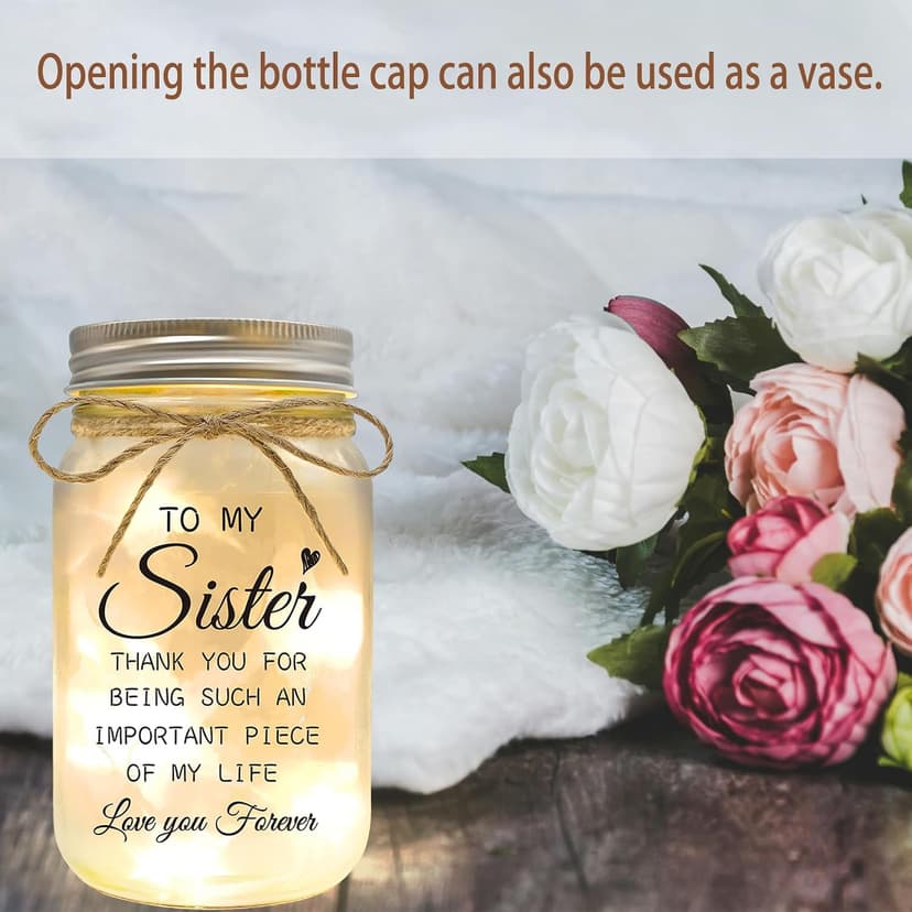 Mason Jar Night Lights with Warm Lights for Sisters, Mothers Day Valentines Day Gifts for Sister, Heartfelt Home Decor Gift Sister Gifts - Unique Sister Birthday Christmas Day Gifts Ideas B0DYV2ZL4M