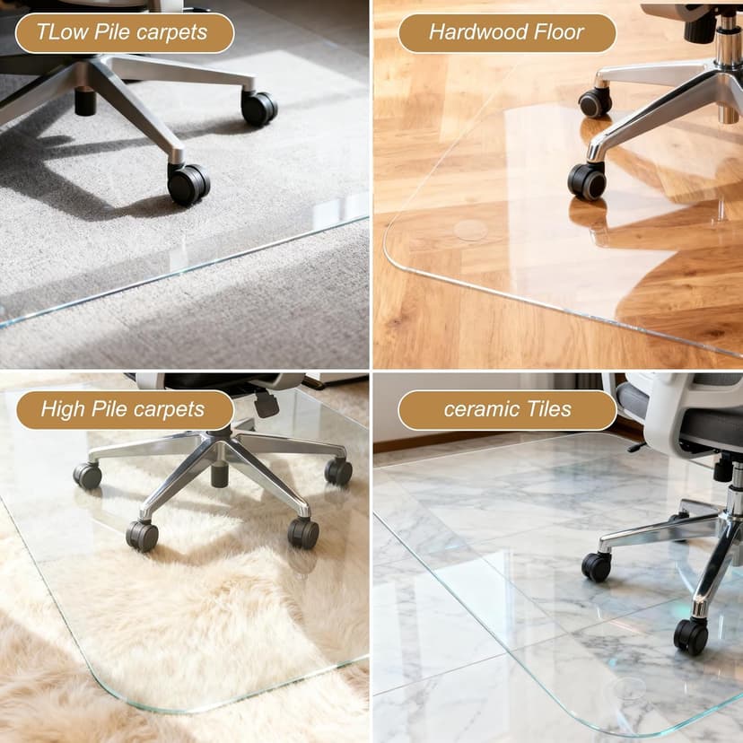 Vicwe Glass Chair Mat for Carpet,32"x48" Tempered Glass Office Chair Mat,1/5" Thick Glass Chair Mat with Rounded and Polished Edges,Smooth Glide for Carpet & Hardwood Floor Protection