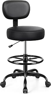 Brick Attic Drafting Chair with Backrest – Adjustable Foot Rest Rolling Stool with Wheels, PU Leather Swivel Stool for Office Spa Studio Lab Counter Salon Home Work Bar Kitchen Shop(Black)