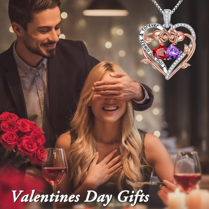925 Sterling Silver Necklace, Gift Box Packaging, Anniversary Birthday Gifts for Women Her Wife Mom Grandma Iefil Rose Heart Double Birthstone Necklace, Gifts for Wife Her Women B0C1YY72HH
