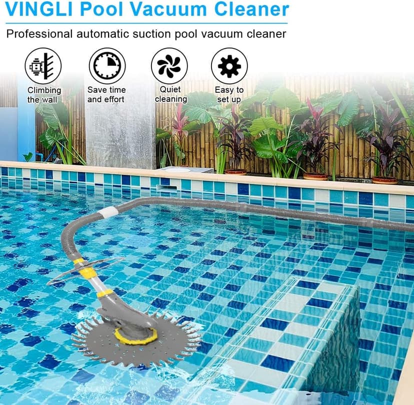 (2024 Upgrade) VINGLI Pool Vacuum Cleaner Automatic Sweeper Swimming Pool Creepy Vacuum (Grey)